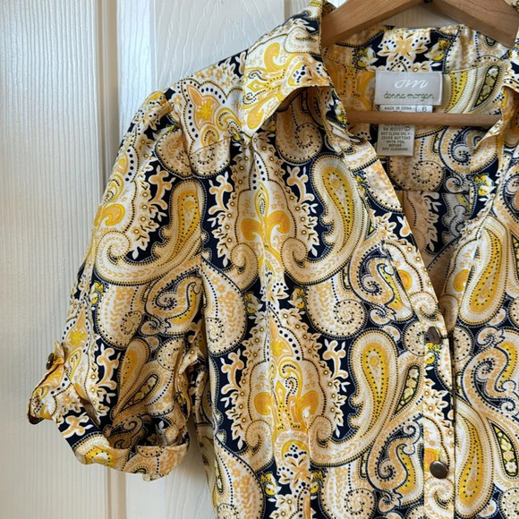 DM Donna Morgan Paisley Print Puff Sleeve Front Button Midi Dress 100% Silk sz 6 - Picture 5 of 11